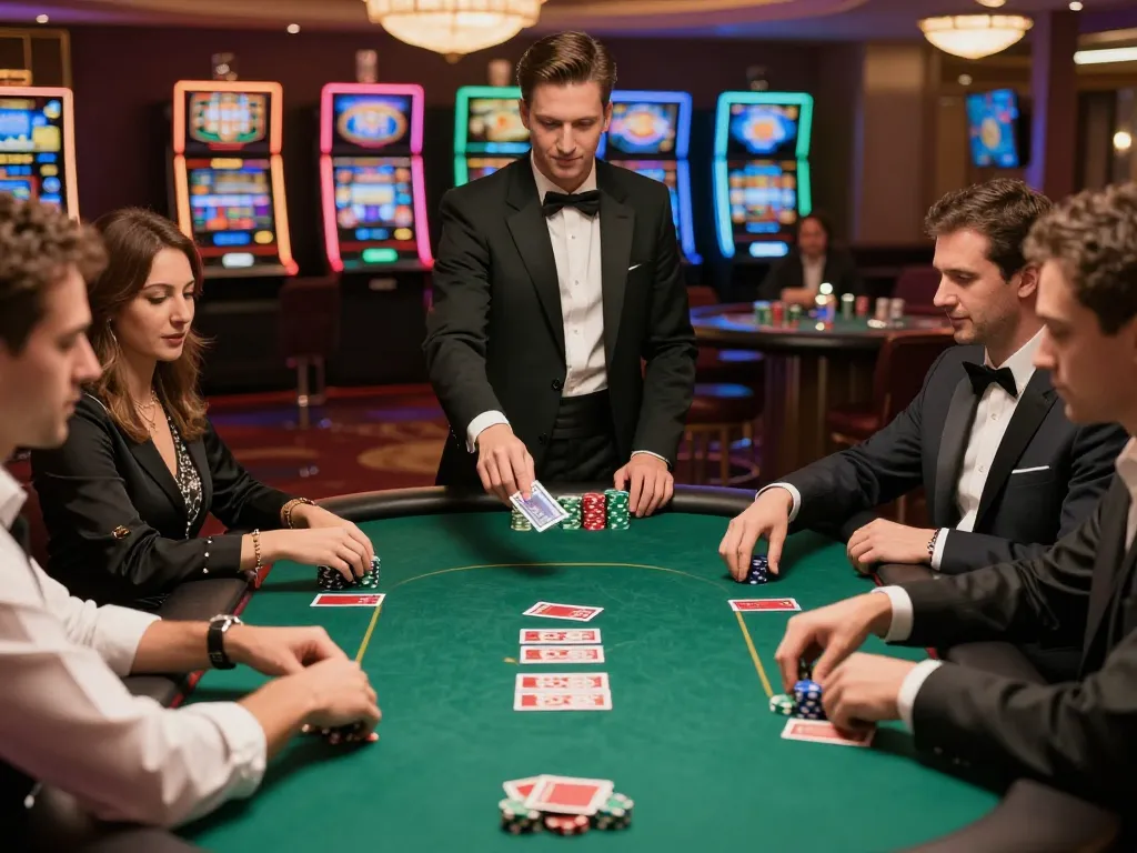 Players engaging in an exciting poker game at five88cd casino, chips and cards in action