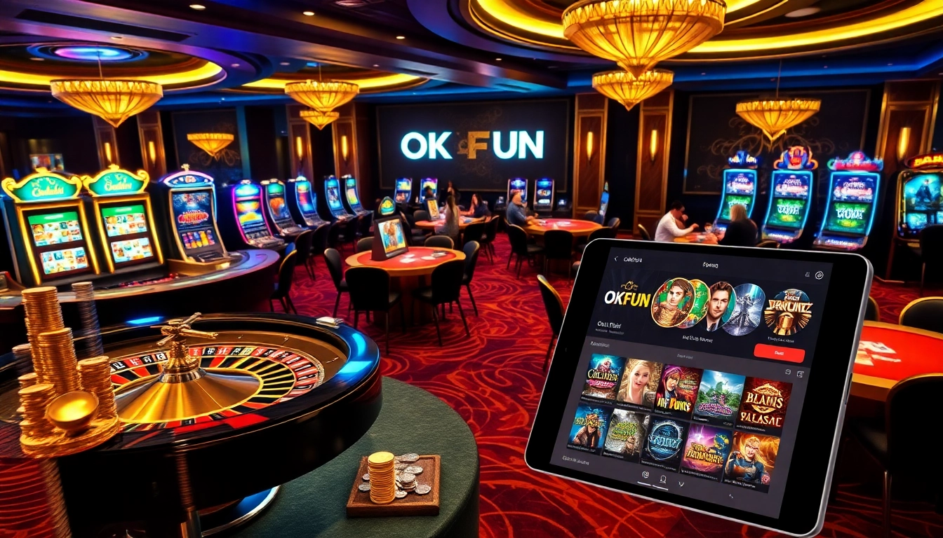 Experience exciting games at OKFUN casino with roulette, poker, and vibrant slot machines.