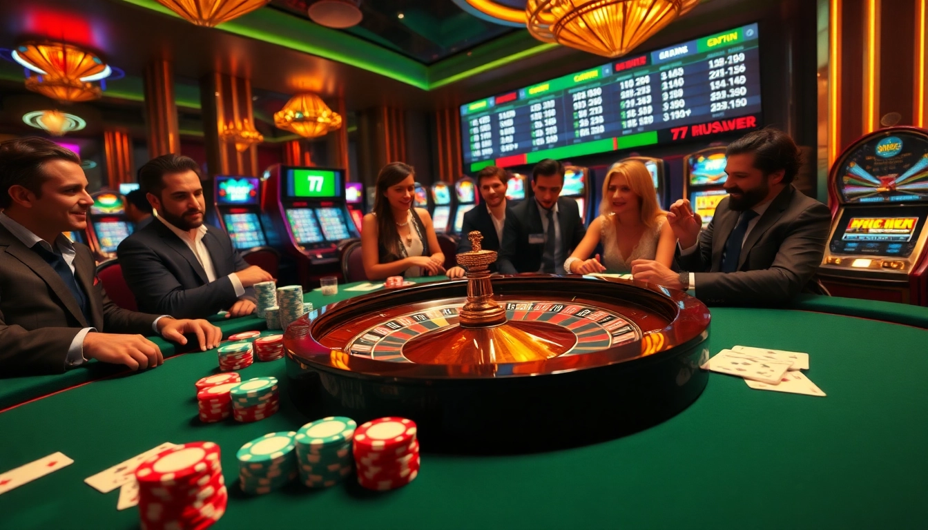 Experience the thrill of 7mcn as players engage with vibrant casino tables and lively slot machines.