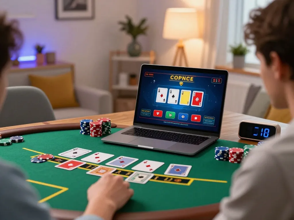 Player enjoying blackjack online at 88xx casino, focusing on strategy with visible chips and cards.
