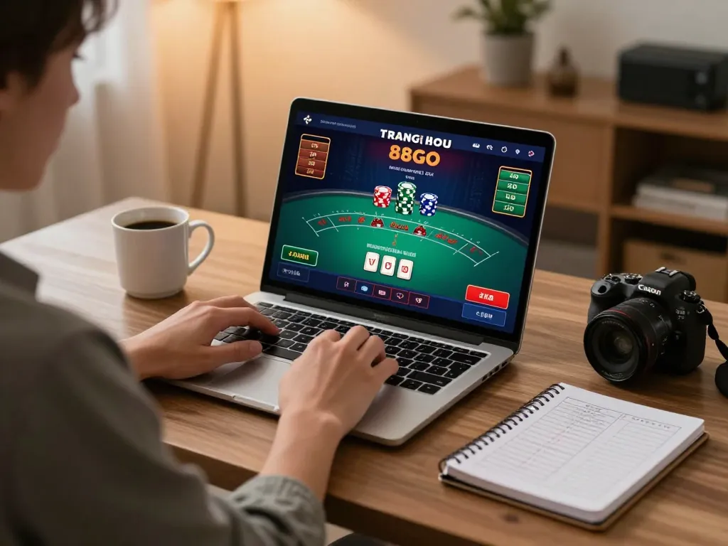 Engaging in a blackjack game on Trang Chủ 88GO from a cozy home office.