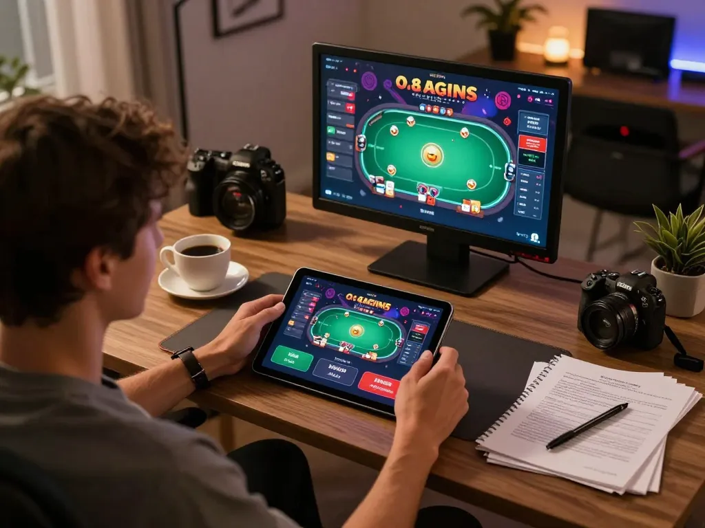 Engaging with the O8 casino app for an exciting online poker game session.