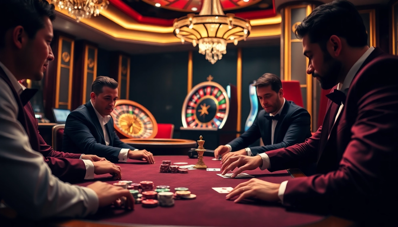 Experience high-stakes poker action at https://9betb.com/ with vibrant casino lights and elegant decor.