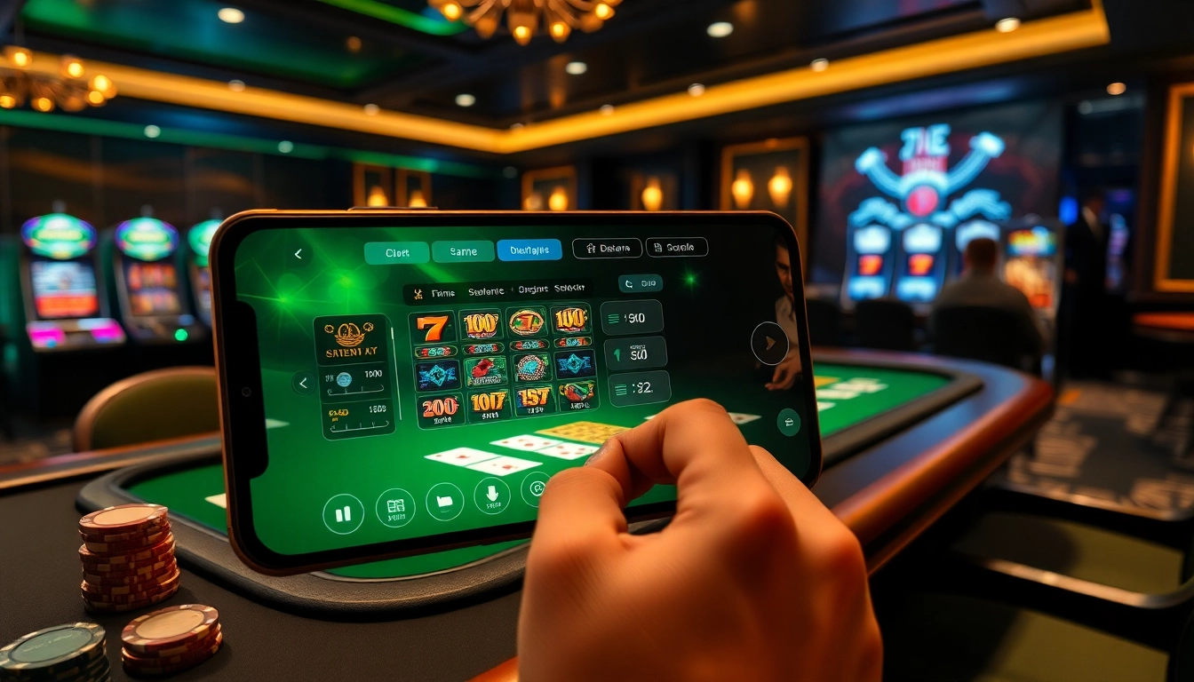 Experience the excitement of 918kaya APK on a luxurious online casino interface showcasing vibrant games and professional dealers.