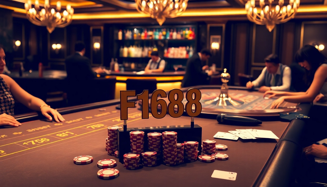 Experience high-stakes gaming at F168's luxurious casino atmosphere with professional tables.