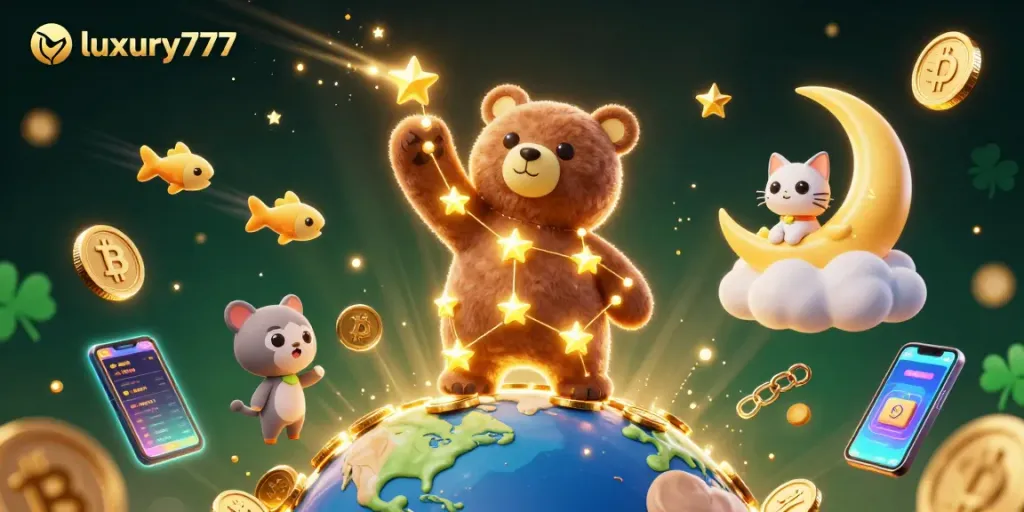 Experience the excitement of luxury777 with a constellation bear and golden coins.