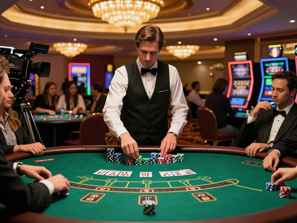 Engaged players at a DEBET blackjack table, showcasing high-stakes gameplay and strategic decisions.