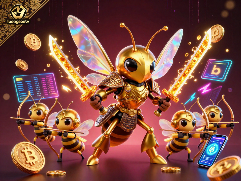 Experience thrilling action with luongsontv featuring a dynamic gaming scene enriched by crypto elements and vibrant colors.