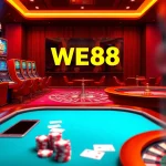Experience the excitement of WE88 with vibrant casino elements featuring poker tables and slot machines.