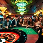 Experience high-stakes excitement with lu88py1 at a casino table filled with lively players and colorful chips.