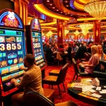 Engaged player wins on the vibrant 365 slot machine surrounded by casino excitement.