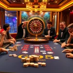 Players celebrating a win at GOD55 poker table in a luxurious casino setting.