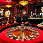 Exciting casino atmosphere showcasing players at a roulette table, emphasizing 7mcn gambling action.