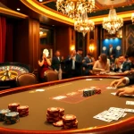Play poker at a luxury casino table with chips and cards at https://five88sss.com/