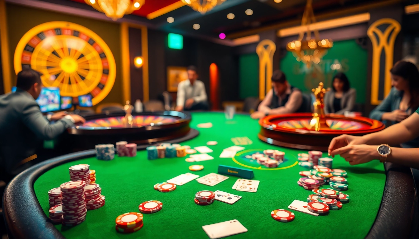 Engaged players at a high-stakes poker table, experiencing the excitement of FB88's casino games.