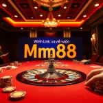 Experience the thrill of Link vào Mm88 as players engage at a luxury casino table with vibrant cards and chips.