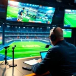 Engaging scene of sports broadcasting with live commentary and dynamic visuals.