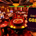 Experience the thrill of gambling with https://gg88.mov/ inside a luxurious casino featuring vibrant gaming tables and slot machines.