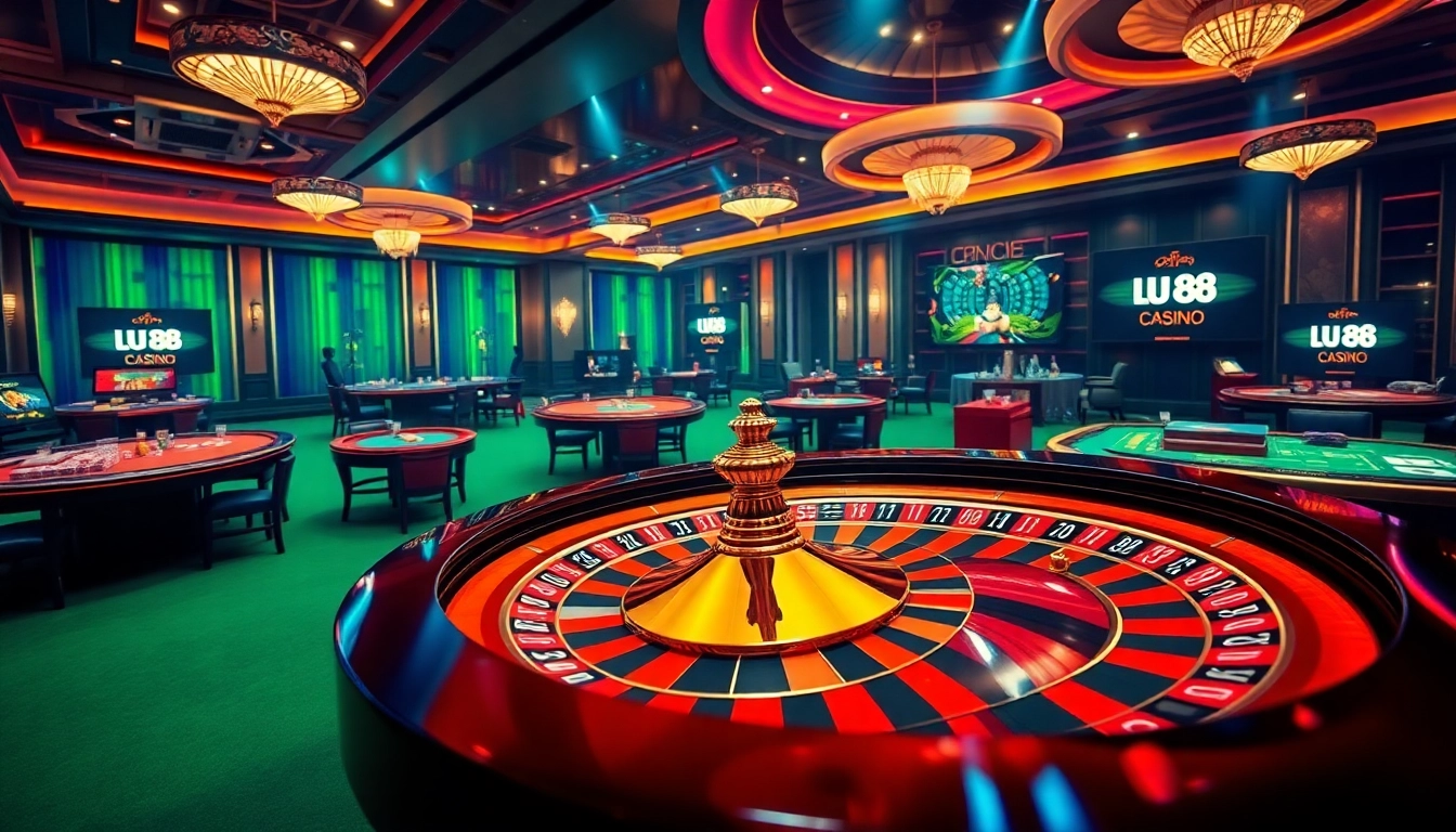 Lu 88 Casino featuring a spinning roulette wheel and vibrant betting chips.