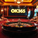 Players enjoying a vibrant gambling atmosphere at OK365 casino with poker chips and roulette.
