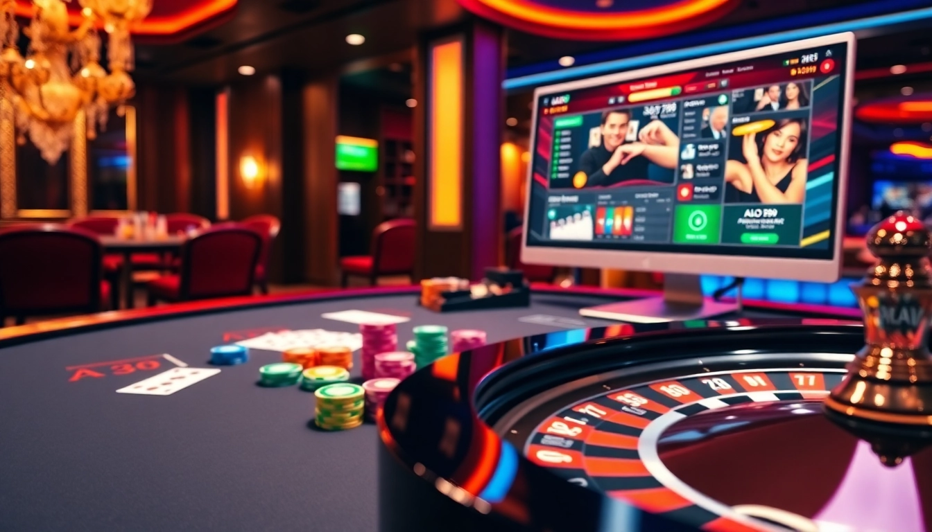 Alo789 users enjoying a vibrant online gambling experience at a luxurious casino table.