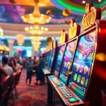 Nổ hũ slot machine showcasing vibrant graphics and jackpot excitement in a luxurious casino setting.