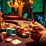 Engaging F8BET gameplay with vibrant casino table, cards, chips, and roulette wheel in an exciting atmosphere.