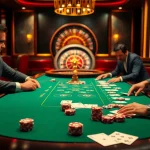 Experience high-stakes poker action at FABET casino with elegant chips and cards.
