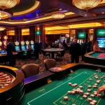 Exciting action at an okwin casino with players enjoying roulette and poker games.