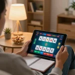 Engaging online gaming experience at https://lucky88at.com/ showcasing a player using a tablet for poker strategies