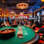 Excited players enjoying a GO99 casino experience with poker tables and slot machines.