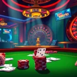 Dynamic poker game at nhà cái F168 showcasing casino excitement and luxury atmosphere.