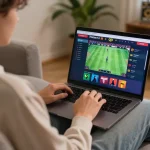 Bet on Vin88 with a player enjoying sports betting online from a cozy home setup