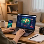 Player strategizing online poker gameplay at rr88.center, showcasing engaging home gaming setup.