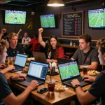 Engaging analysis of soi kèo bóng đá hôm nay và ngày mai during a live football match in a sports bar.