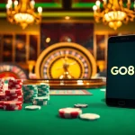 Experience the thrill of GO8 gaming with poker tables, chips, and roulette wheels.