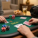 Players enjoy a strategic online poker game using TA88, with dynamic betting actions on tablet in cozy setting.