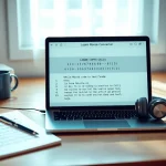 Morse code to text converter displayed on a sleek laptop in a modern learning workspace.