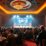 Experience intense đá gà trực tiếp live matches, showcasing thrilling chicken fights in a luxurious casino setting.