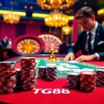 Players strategizing at a poker table featuring TG88, highlighting excitement in a luxurious casino setting.