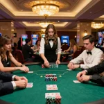 Players engaged in a thrilling poker game showcasing B52 strategy in a luxurious casino atmosphere.