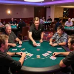 RED88 casino players engaging in an exciting round of poker at the lively casino floor.