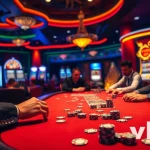 Exciting scene of professional gambling at Nhà cái vb88’s poker table, showcasing chips and cards.