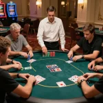 Players engaging in a TT88 poker game, showcasing strategy and excitement at a stylish casino table