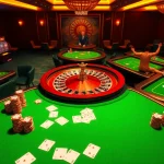 Experience the excitement of 8kbet with vibrant casino tables, poker chips, and roulette.