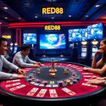 Experience the thrill at RED88 casino with players engaged in vibrant games and exciting betting.