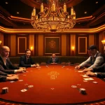 Experience high-stakes poker at 8kbet's luxurious casino table with chips and cards.