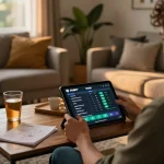 Engaging gameplay on FABET's platform with a user on a tablet in a cozy home environment