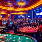 Engaged players enjoying a dynamic online gaming experience with 8KBET at a luxurious casino setup.