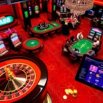Players enjoying intense action at TA88's casino tables, featuring vibrant slot machines and roulette.